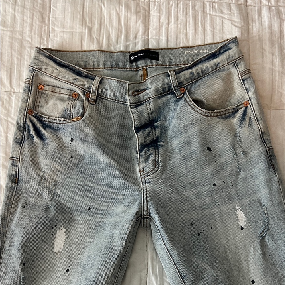 Purple brand Stylish Light Blue Distressed Jeans style 202306